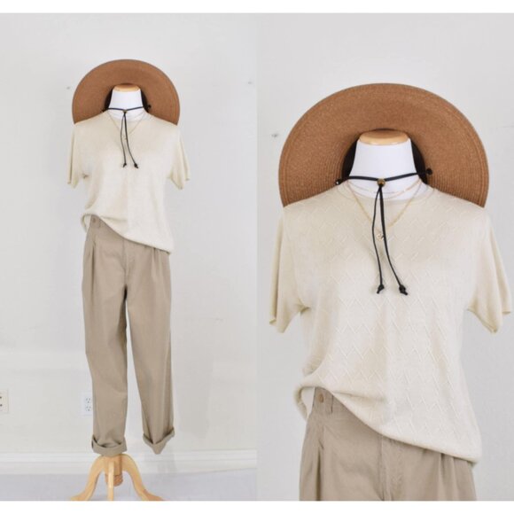 Alfred Dunner Tops - Vintage 80s Beige Knit Pullover Top | size PXL